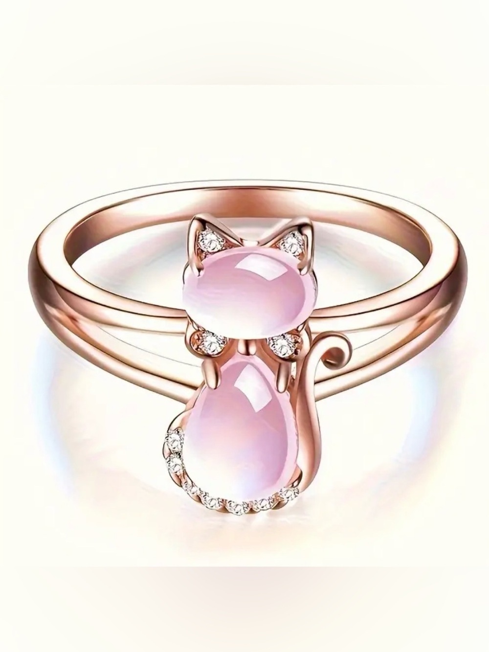 Cute Inlay Pink Synthetic Zircon Cat Ring. - Picture 6 of 8